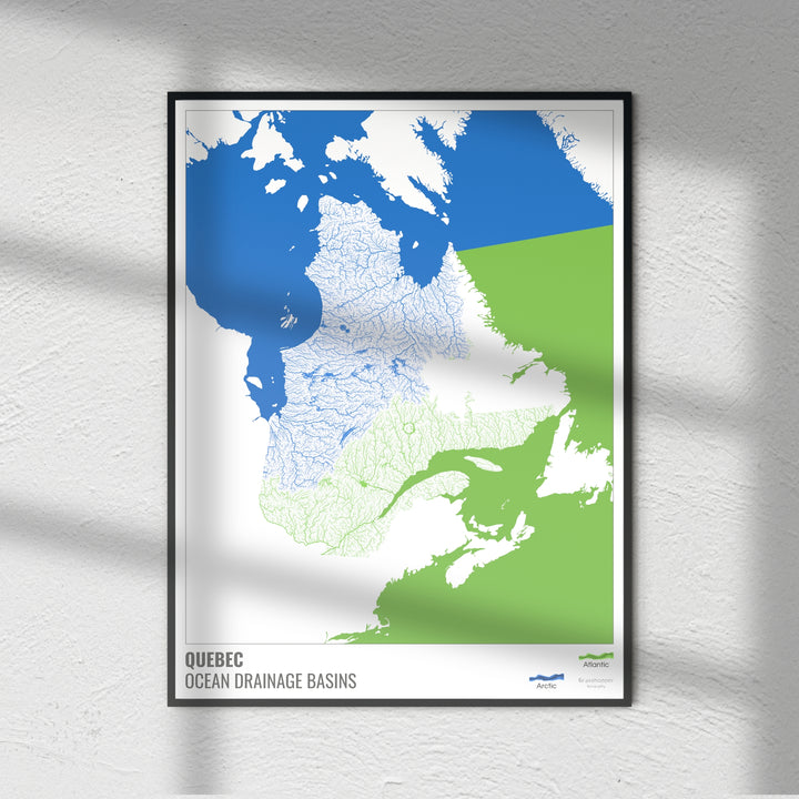 Quebec - Ocean drainage basin map, white with legend v2 - Fine Art Print