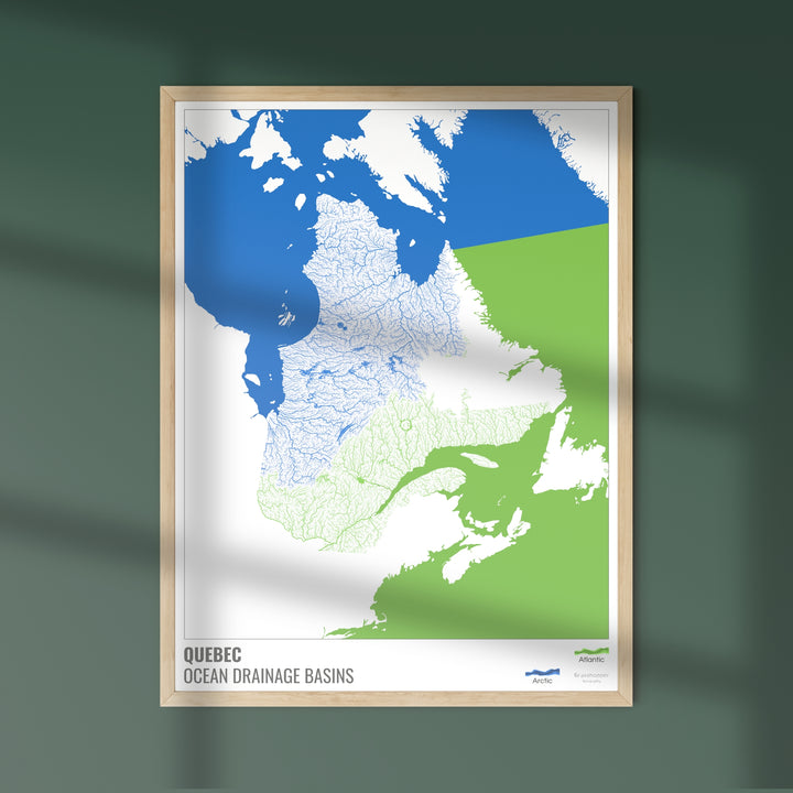 Quebec - Ocean drainage basin map, white with legend v2 - Photo Art Print