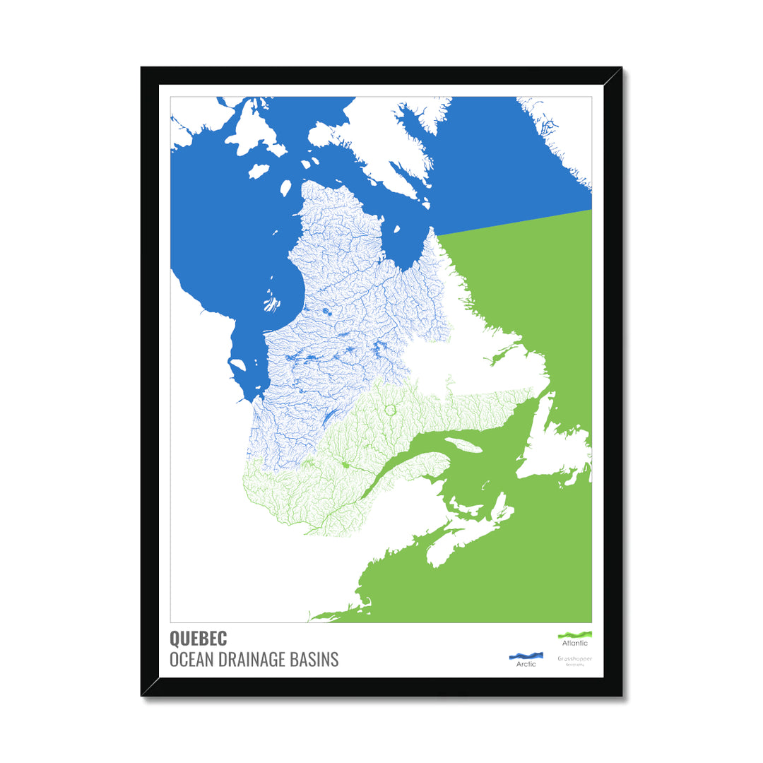 Quebec - Ocean drainage basin map, white with legend v2 - Framed Print