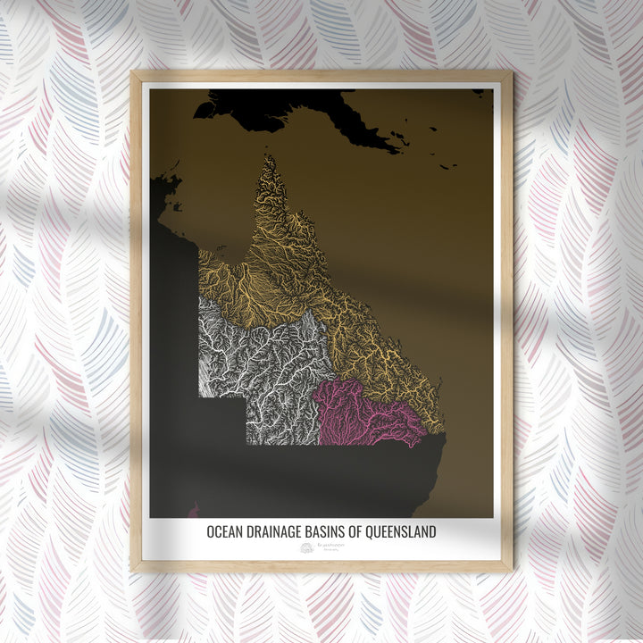 Queensland - Ocean drainage basin map, black v2 - Photo Art Print