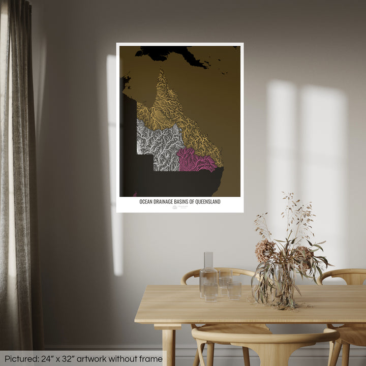 Queensland - Ocean drainage basin map, black v2 - Photo Art Print