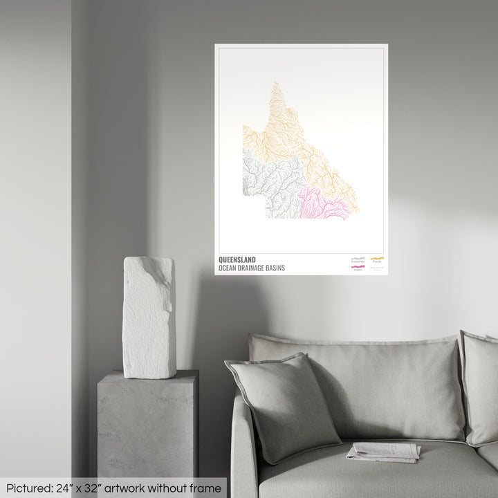 Queensland - Ocean drainage basin map, white with legend v1 - Photo Art Print