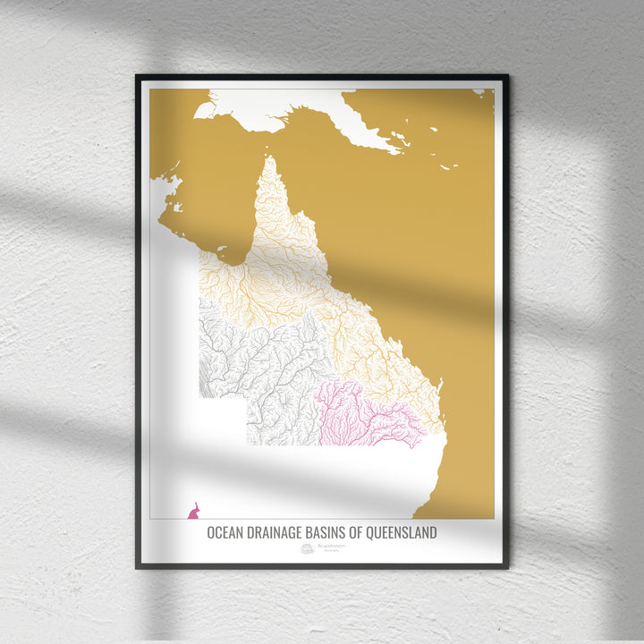 Queensland - Carte des bassins hydrographiques océaniques, blanc v2 - Fine Art Print