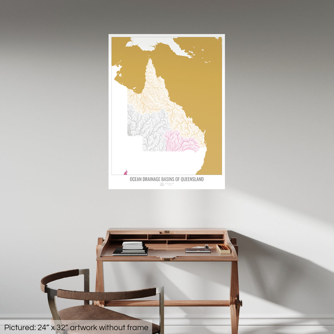 Queensland - Ocean drainage basin map, white v2 - Photo Art Print