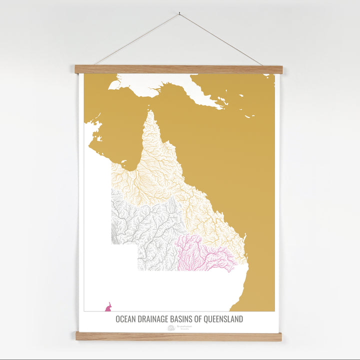 Queensland - Ocean drainage basin map, white v2 - Fine Art Print with Hanger