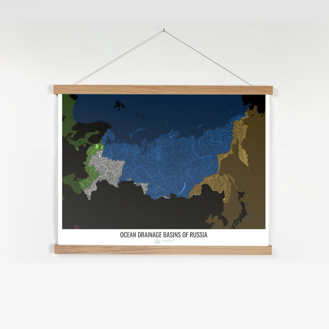 Russia - Ocean drainage basin map, black v2 - Fine Art Print with Hanger