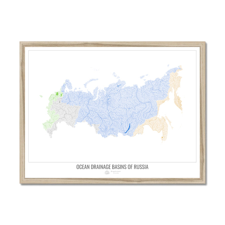 Россия - Карта океанического водосборного бассейна, белая, версия 1 - Рамочная печать