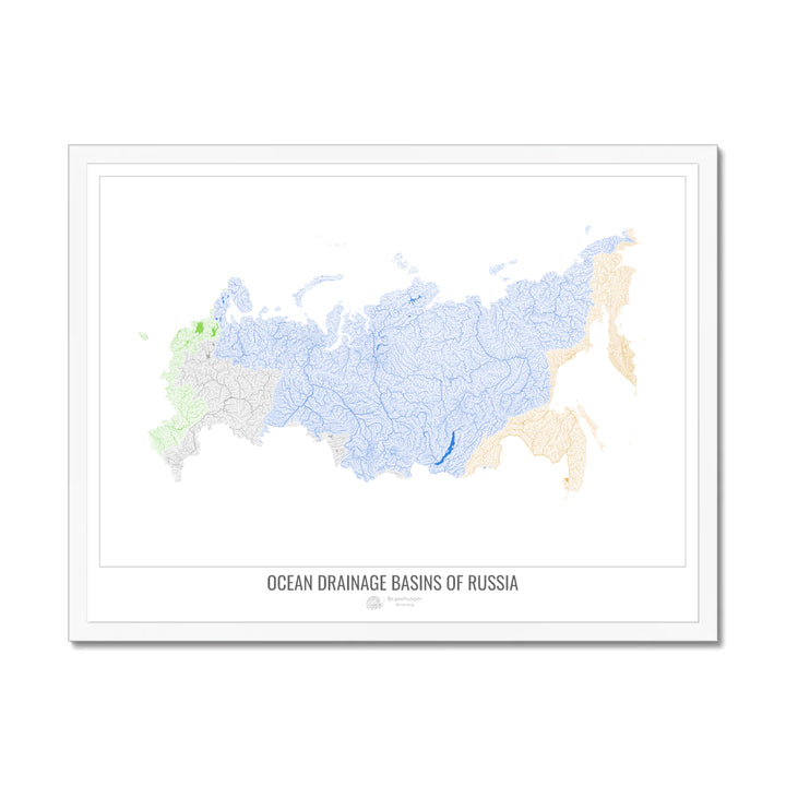 Rusia - Mapa de la cuenca hidrográfica del océano, blanco v1 - Lámina enmarcada