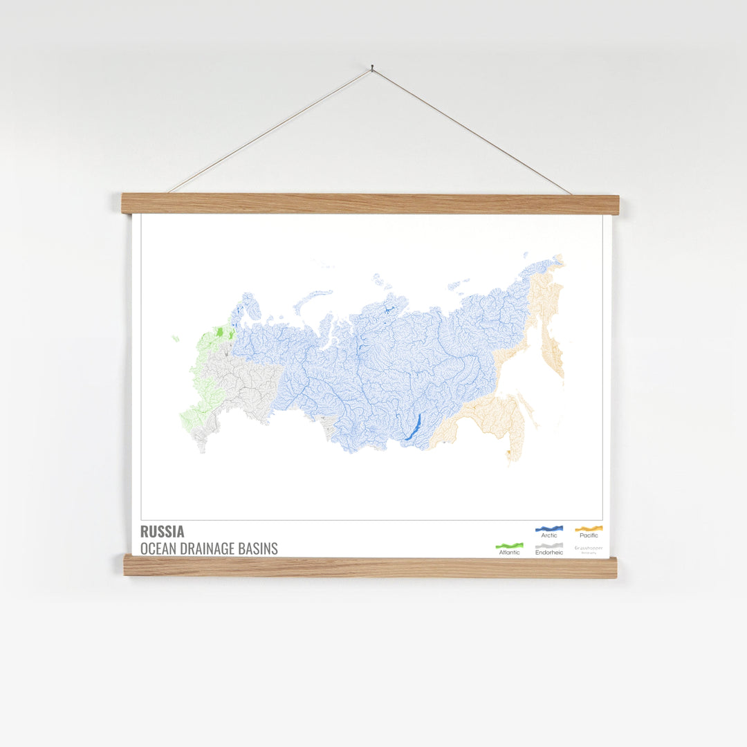 Russia - Ocean drainage basin map, white with legend v1 - Fine Art Print with Hanger