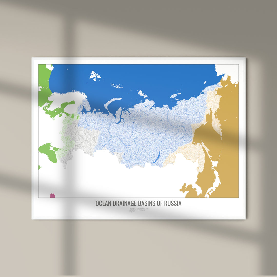 Rússia - Mapa da bacia de drenagem oceânica, branco v2 - Impressão de arte fotográfica