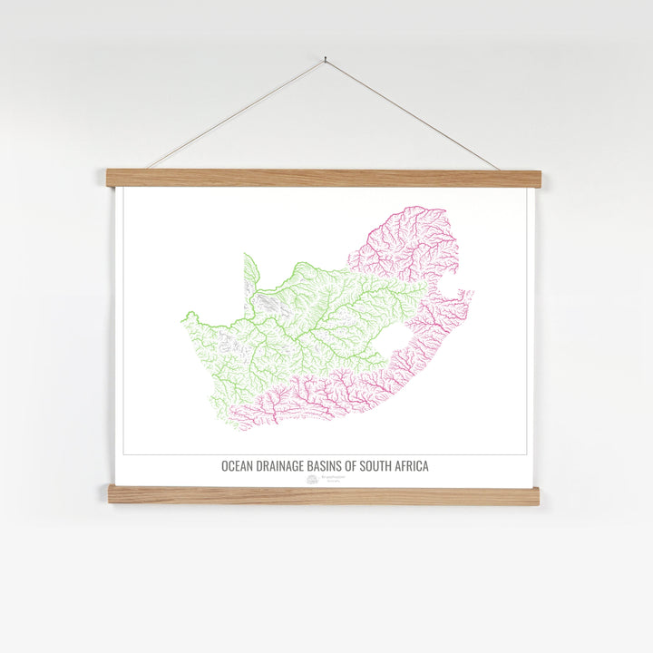 África do Sul - Mapa da bacia de drenagem oceânica, branco v1 - Impressão de belas artes com cabide