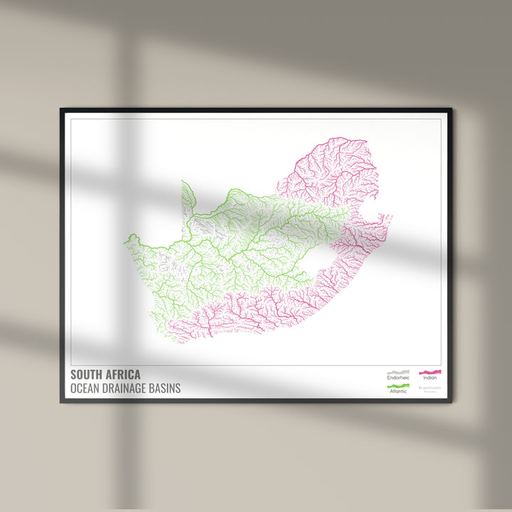 South Africa - Ocean drainage basin map, white with legend v1 - Photo Art Print
