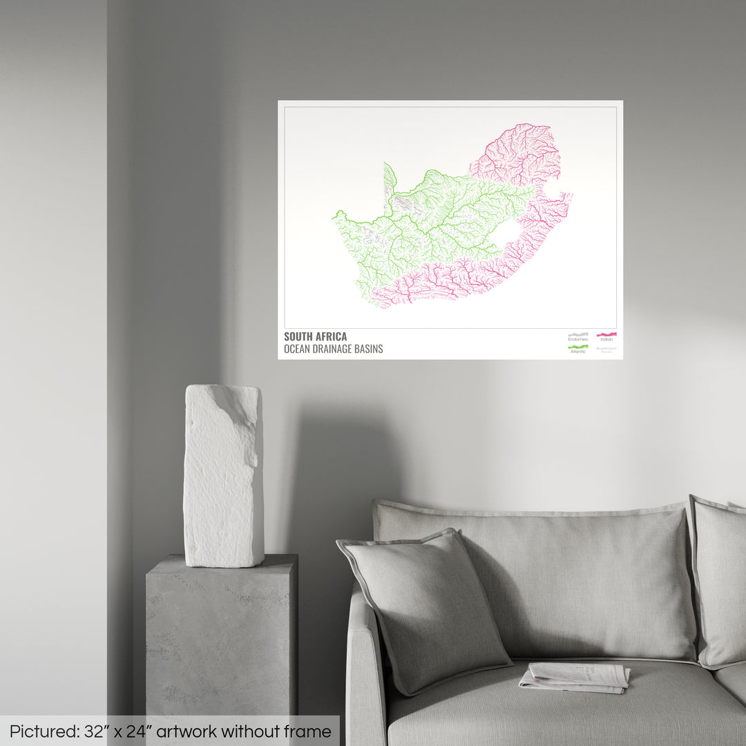 South Africa - Ocean drainage basin map, white with legend v1 - Photo Art Print