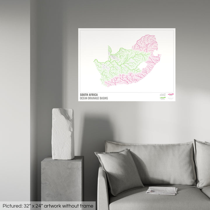 South Africa - Ocean drainage basin map, white with legend v1 - Photo Art Print