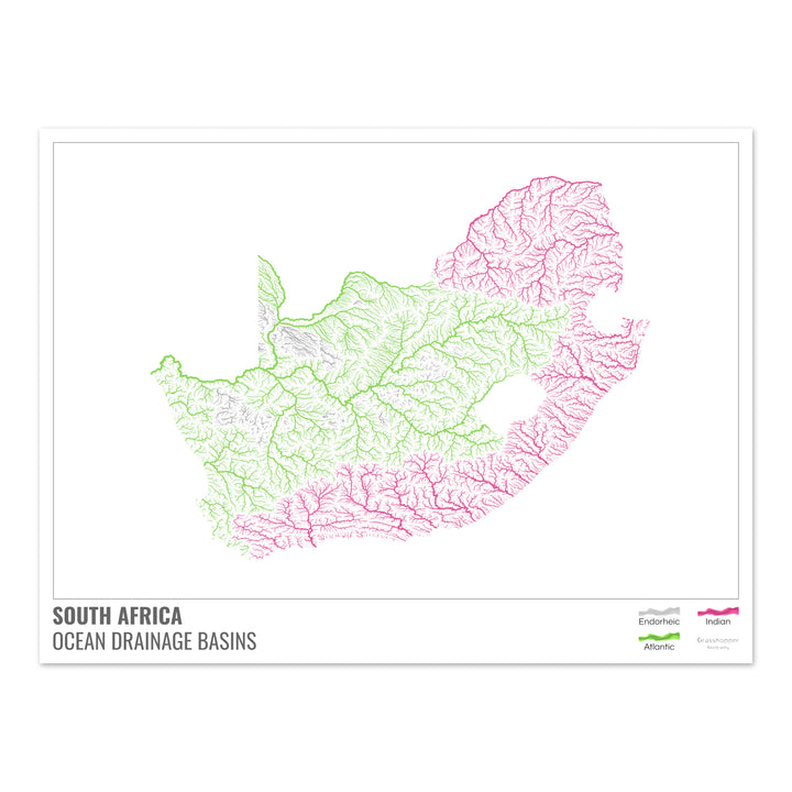 South Africa - Ocean drainage basin map, white with legend v1 - Fine Art Print
