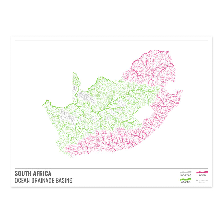 South Africa - Ocean drainage basin map, white with legend v1 - Photo Art Print