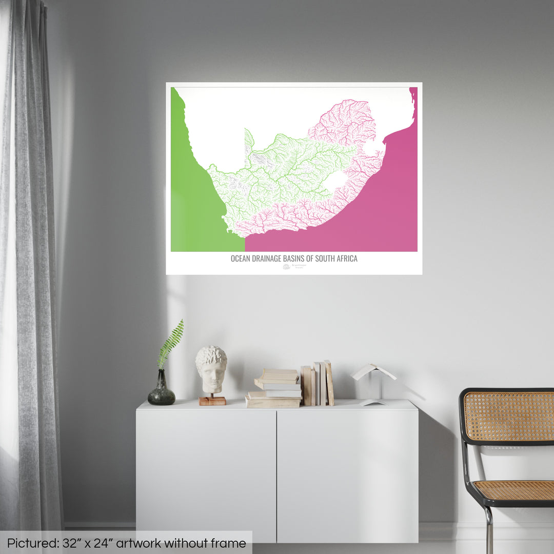 Afrique du Sud - Carte des bassins hydrographiques océaniques, blanc v2 - Fine Art Print