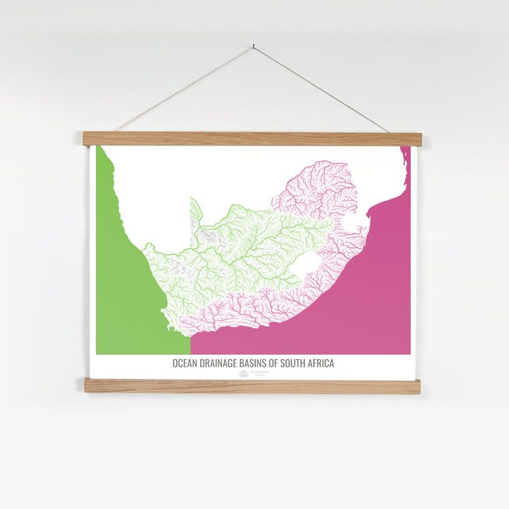 South Africa - Ocean drainage basin map, white v2 - Fine Art Print with Hanger