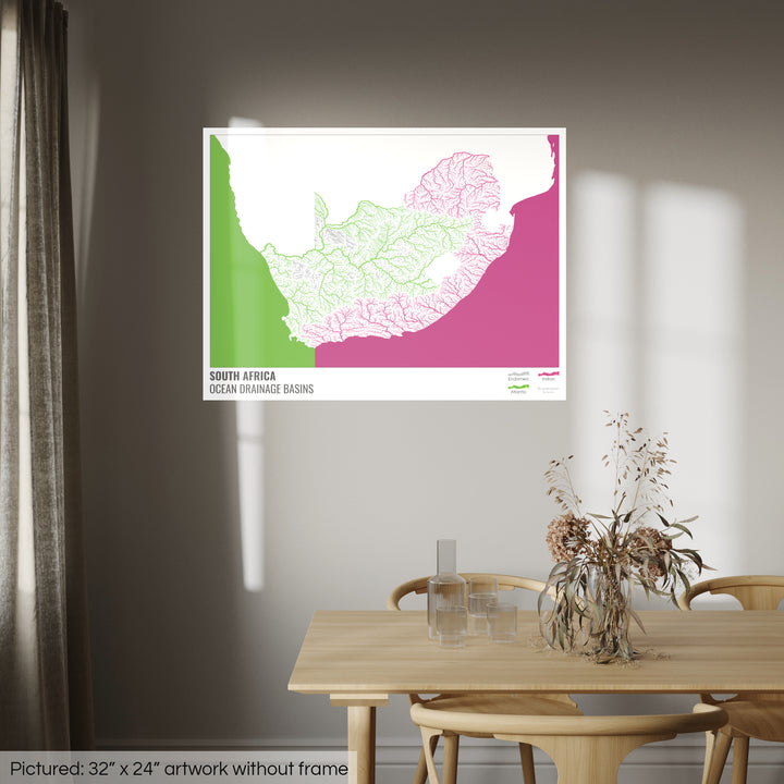 South Africa - Ocean drainage basin map, white with legend v2 - Photo Art Print