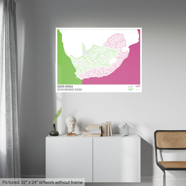 South Africa - Ocean drainage basin map, white with legend v2 - Fine Art Print