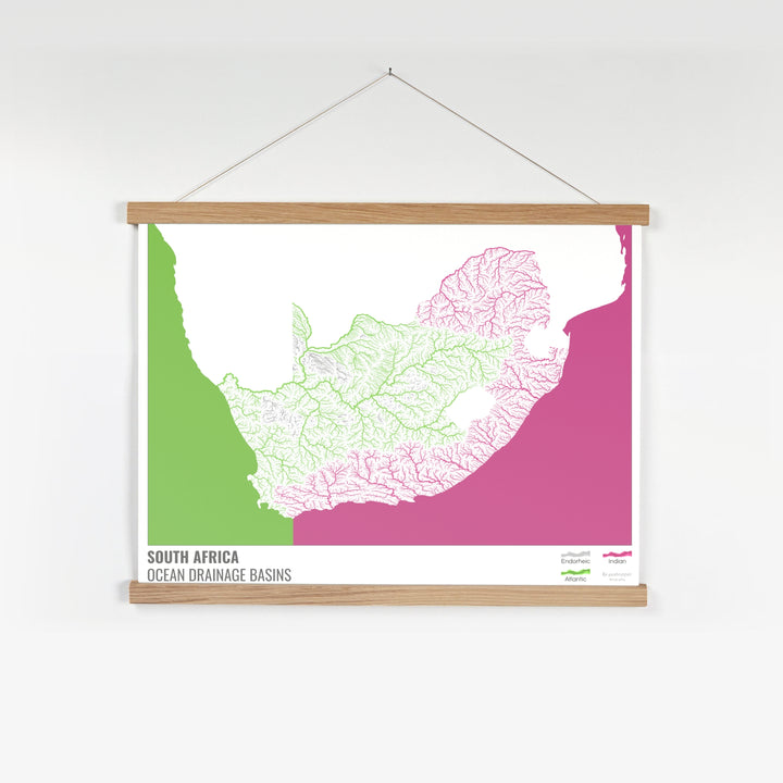 South Africa - Ocean drainage basin map, white with legend v2 - Fine Art Print with Hanger