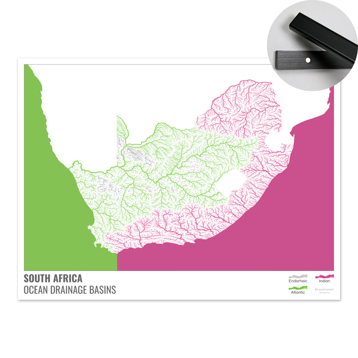 South Africa - Ocean drainage basin map, white with legend v2 - Fine Art Print with Hanger