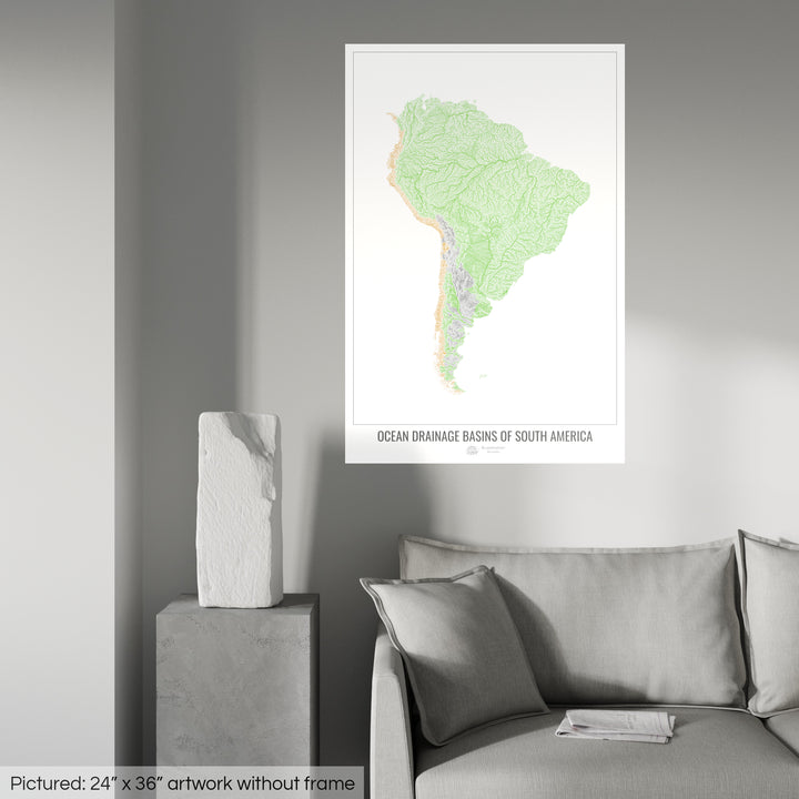 América del Sur - Mapa de la cuenca hidrográfica del océano, blanco v1 - Impresión fotográfica