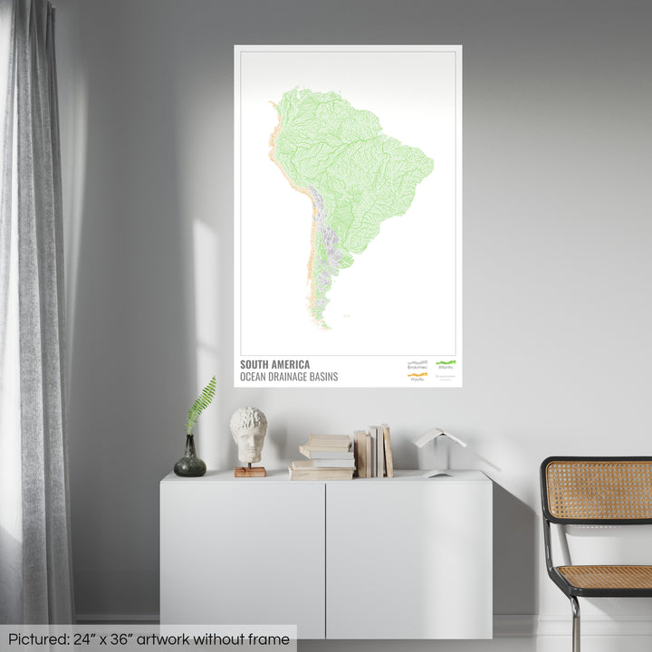 Amérique du Sud - Carte des bassins versants océaniques, blanche avec légende v1 - Fine Art Print