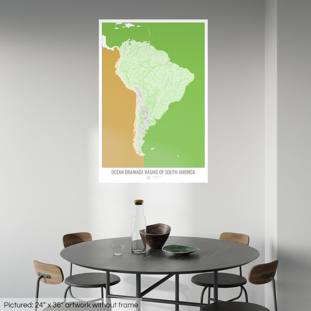South America - Ocean drainage basin map, white v2 - Fine Art Print
