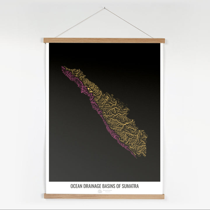 Sumatra - Carte du bassin versant océanique, noir v1 - Tirage d'art avec cintre