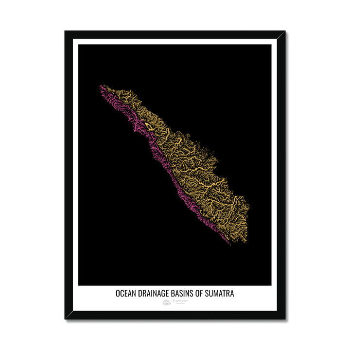 Sumatra - Mapa de la cuenca de drenaje oceánico, negro v1 - Lámina enmarcada