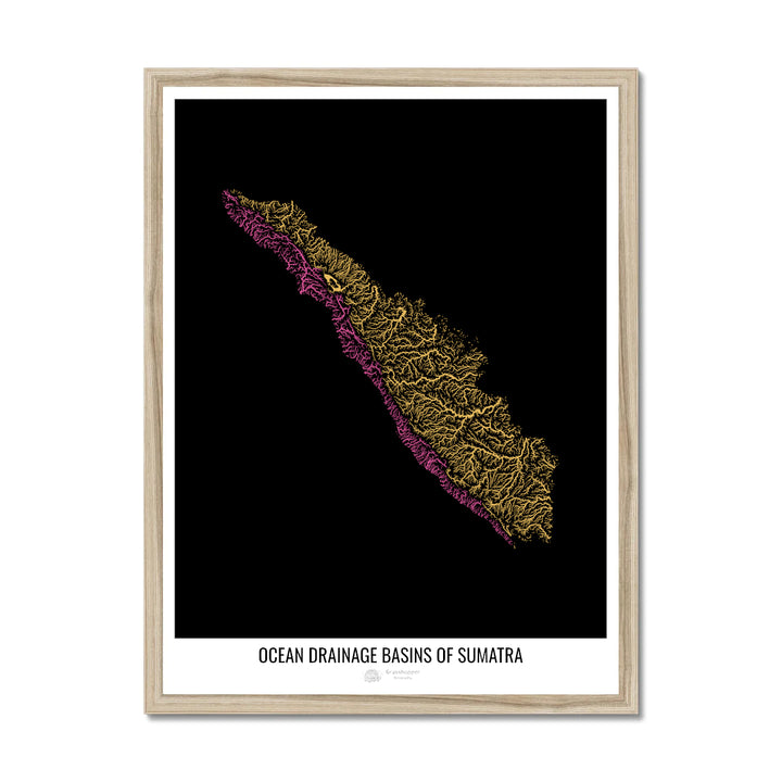 Sumatra - Ocean drainage basin map, black v1 - Framed Print