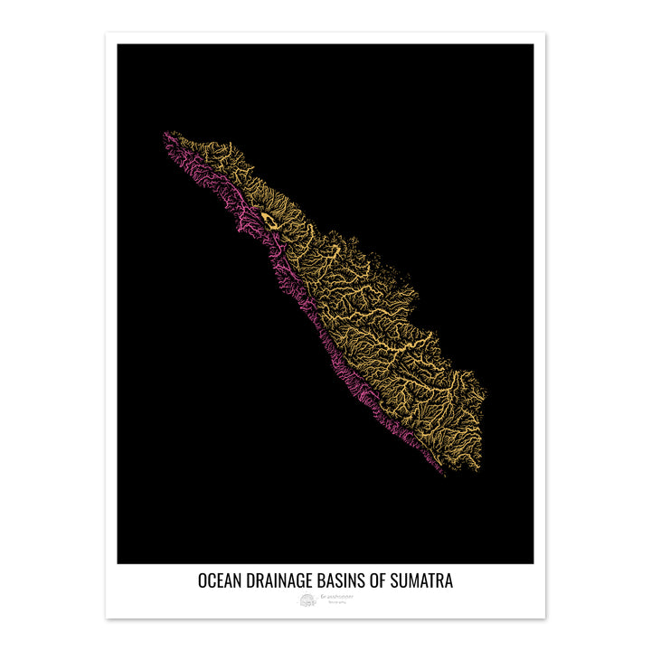 Sumatra - Mapa de la cuenca de drenaje oceánico, negro v1 - Impresión de bellas artes