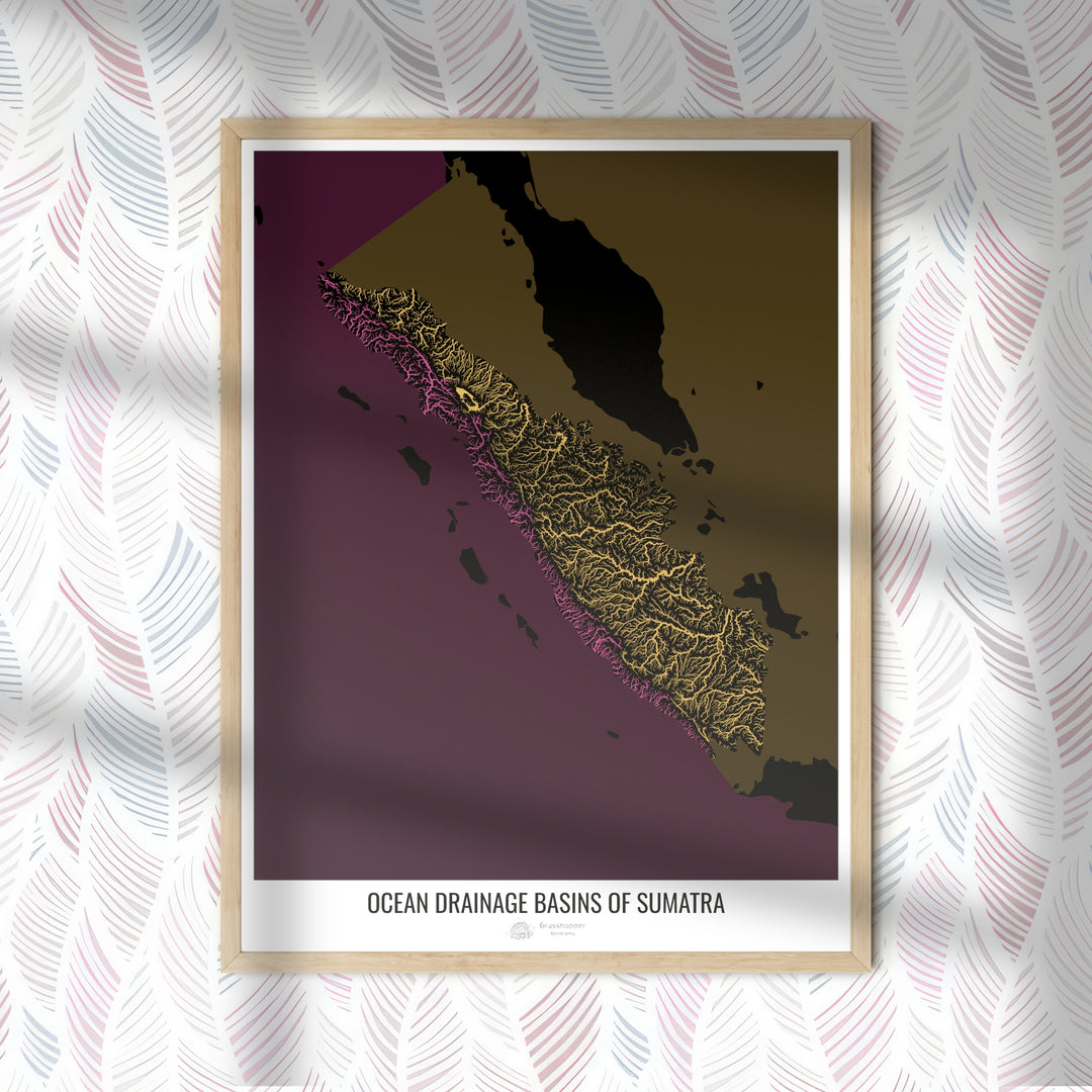 Sumatra - Carte des bassins hydrographiques océaniques, noir v2 - Fine Art Print