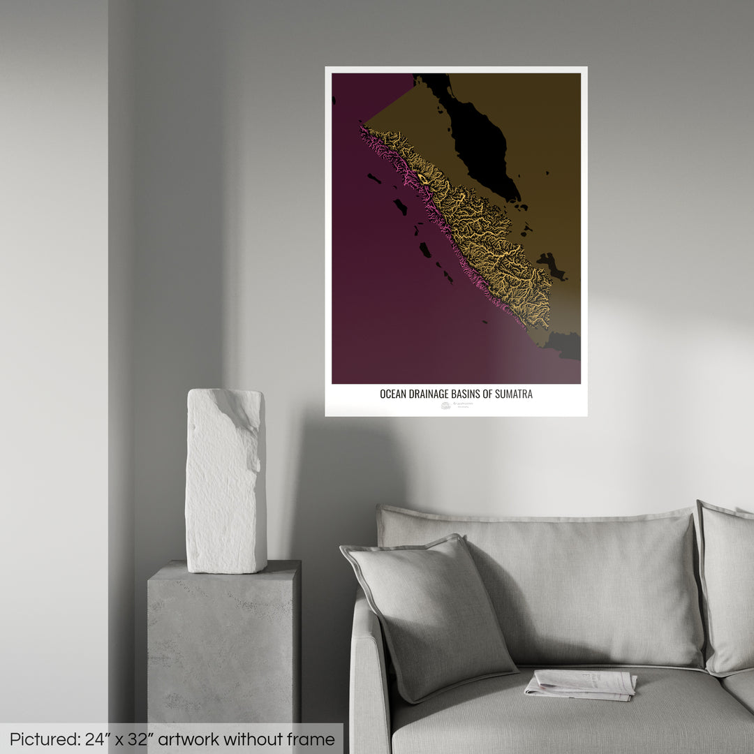 Sumatra - Ocean drainage basin map, black v2 - Photo Art Print