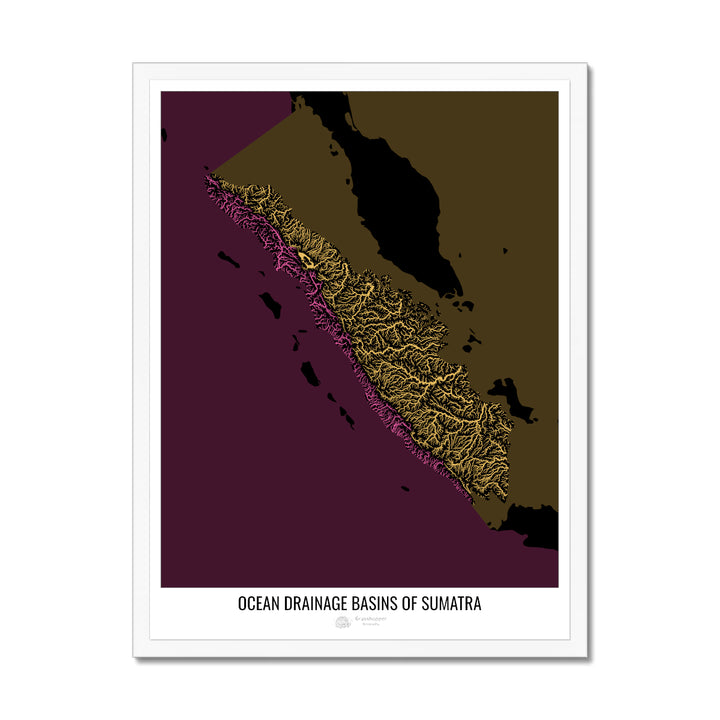 Sumatra - Mapa de la cuenca de drenaje oceánico, negro v2 - Lámina enmarcada