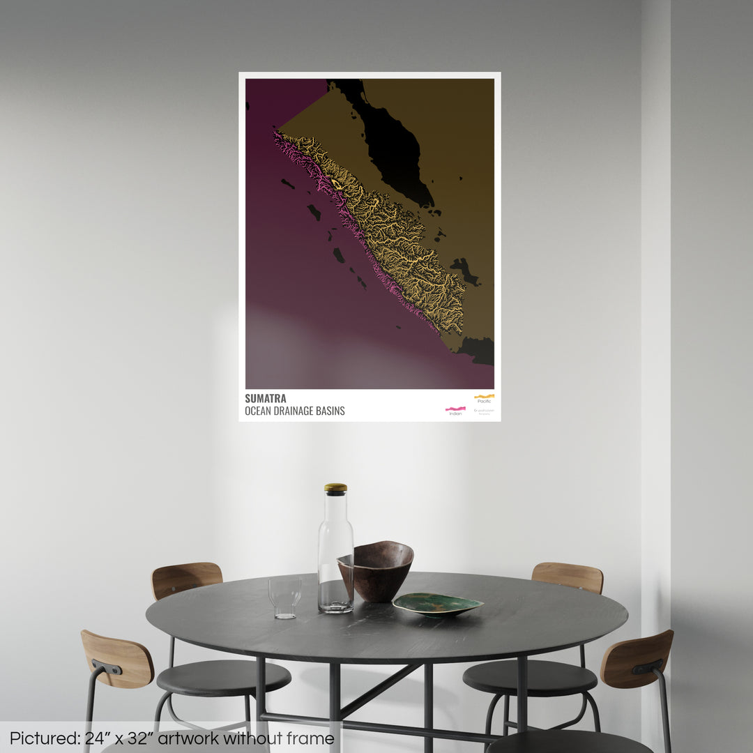 Sumatra - Ocean drainage basin map, black with legend v2 - Fine Art Print