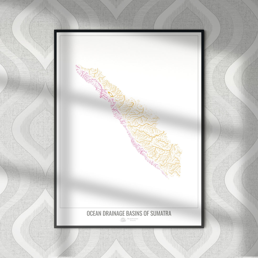 Sumatra - Carte des bassins hydrographiques océaniques, blanc v1 - Fine Art Print