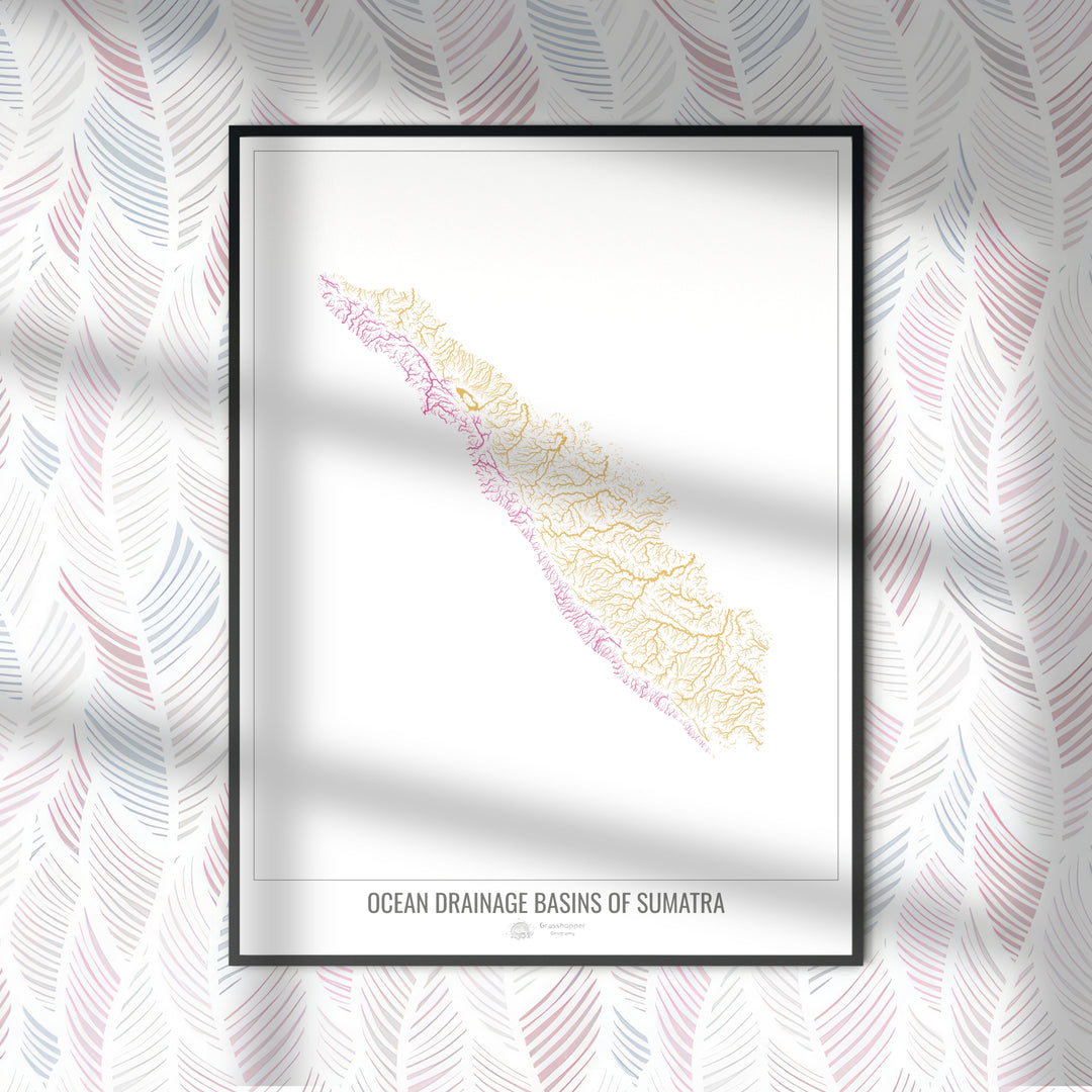 Sumatra - Carte du bassin versant océanique, blanc v1 - Tirage photo artistique