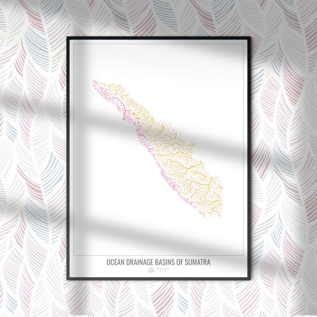 Sumatra - Mapa da bacia de drenagem oceânica, branco v1 - Impressão de arte fotográfica