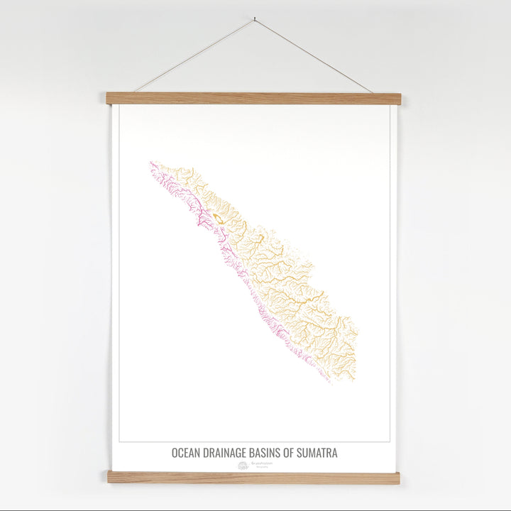 Sumatra - Mapa de la cuenca hidrográfica del océano, blanco v1 - Impresión artística con colgador