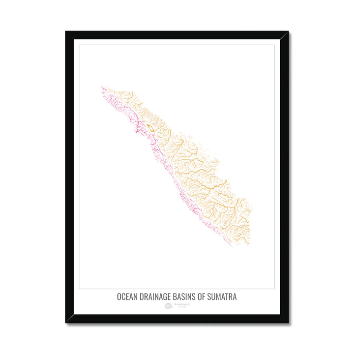 Sumatra - Ocean drainage basin map, white v1 - Framed Print
