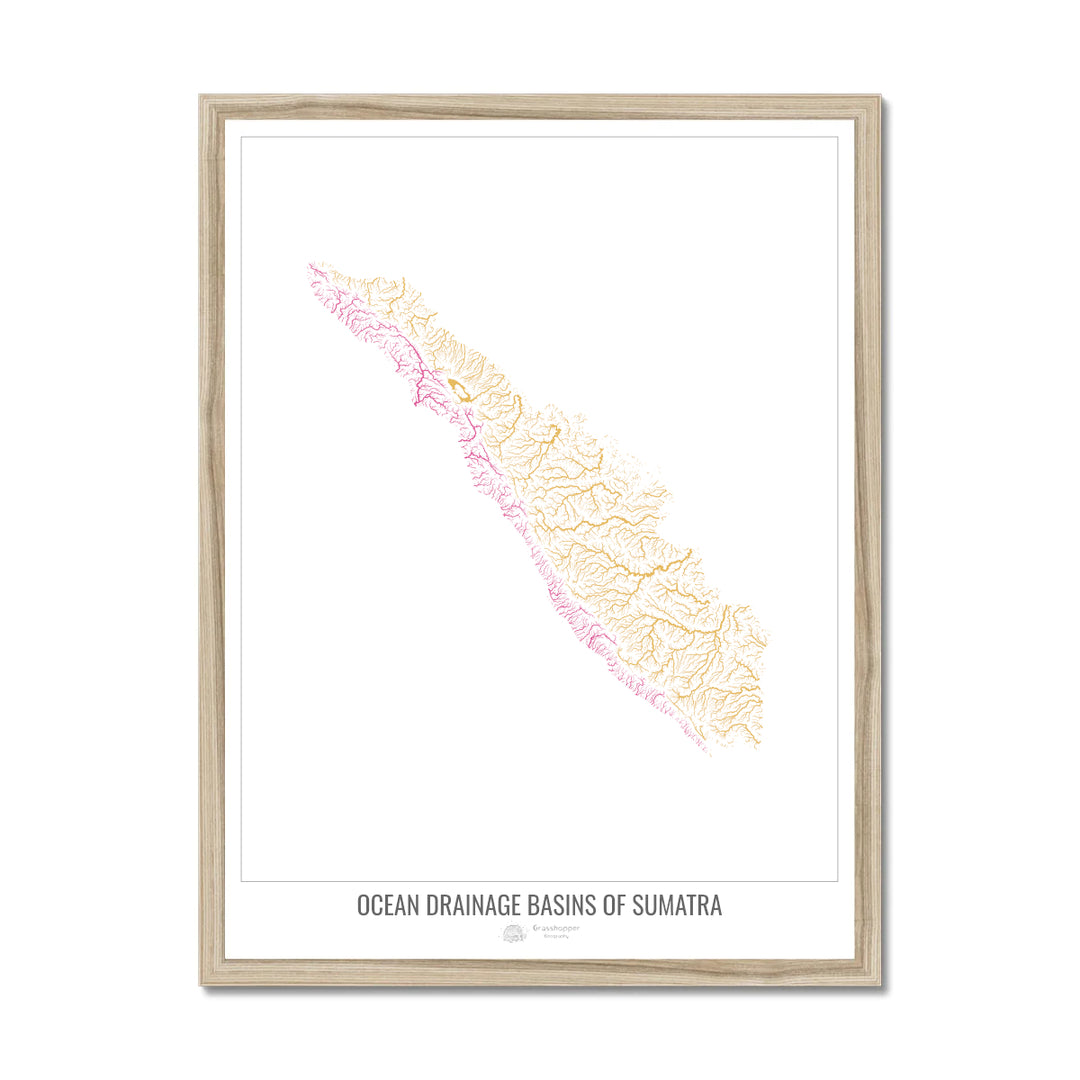 Sumatra - Carte du bassin versant océanique, blanc v1 - Impression encadrée