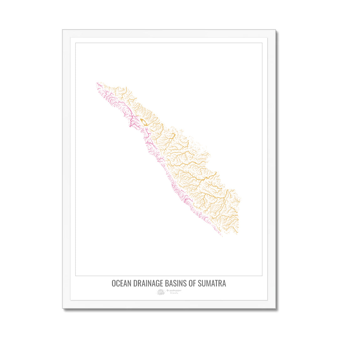 Sumatra - Mapa de la cuenca de drenaje oceánico, blanco v1 - Lámina enmarcada