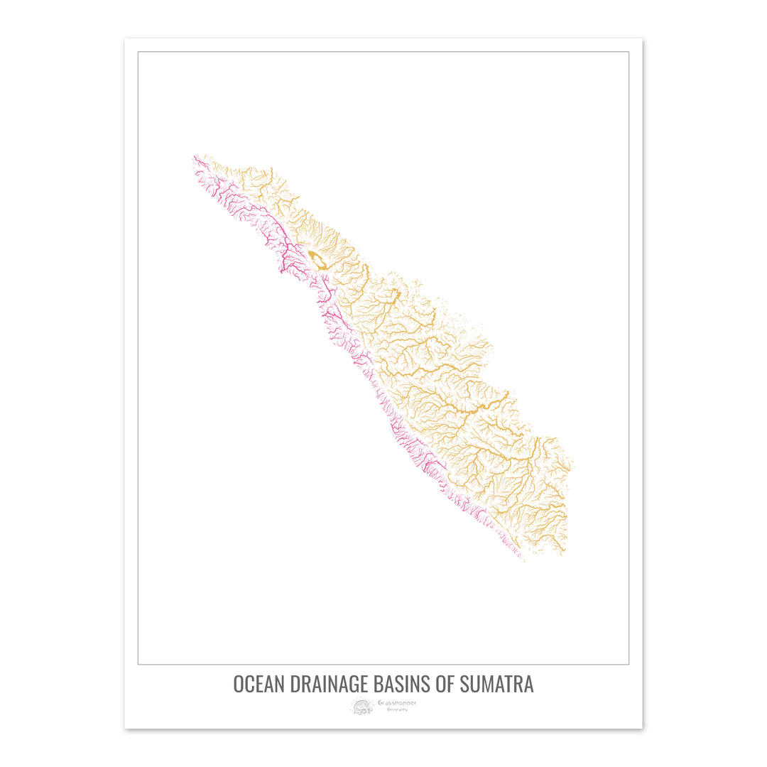 Sumatra - Mapa de la cuenca de drenaje oceánico, blanco v1 - Impresión de bellas artes