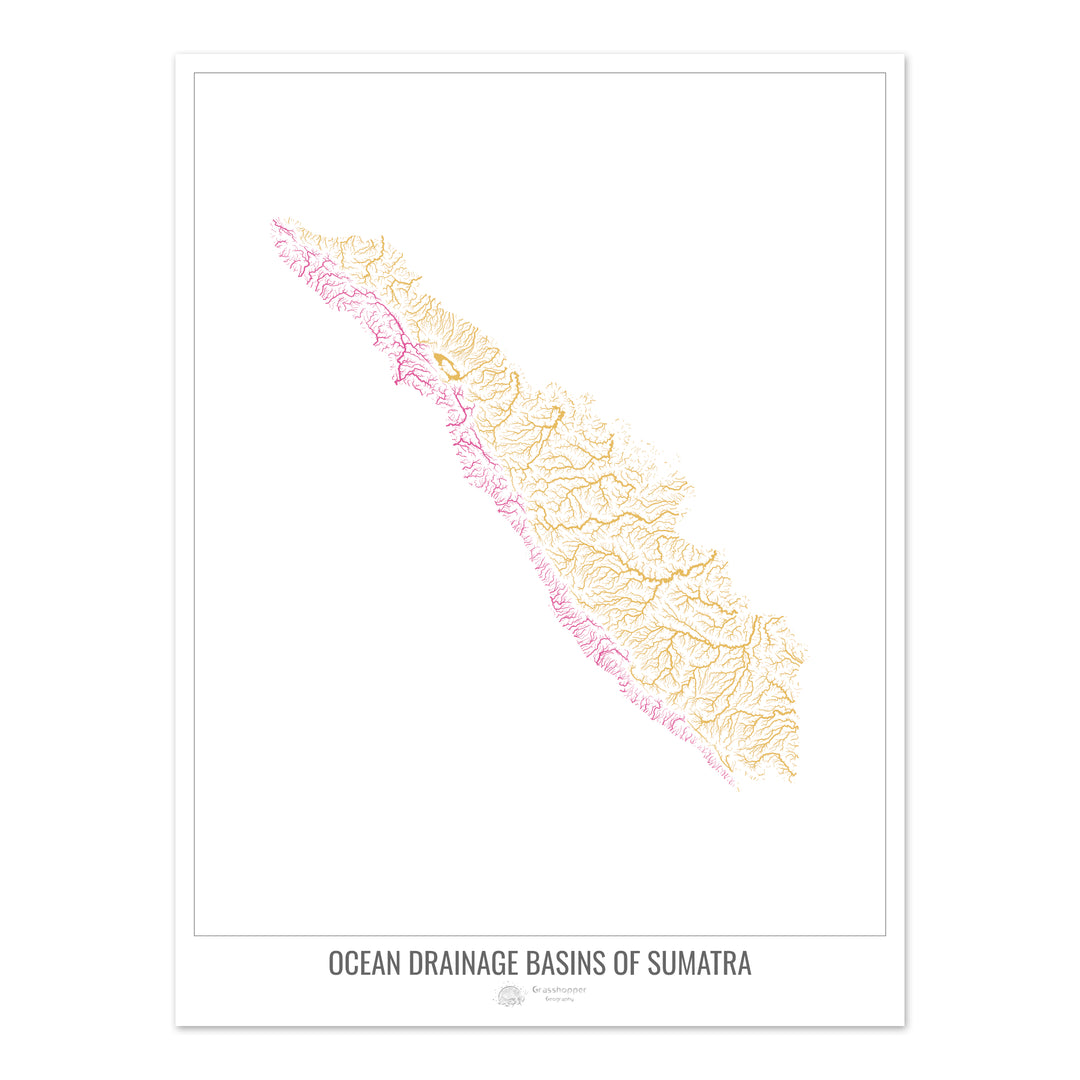 Sumatra - Mapa da bacia de drenagem oceânica, branco v1 - Impressão de arte fotográfica