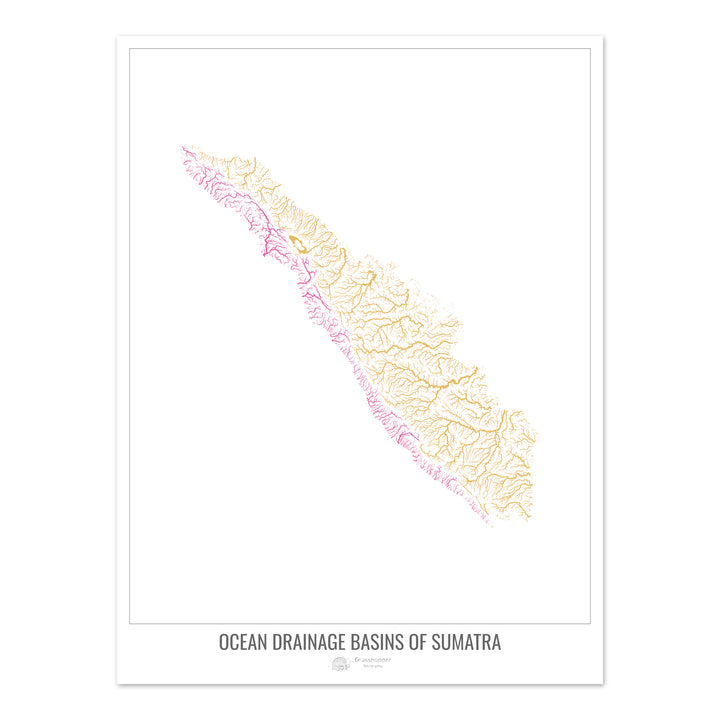 Sumatra - Carte du bassin versant océanique, blanc v1 - Tirage photo artistique