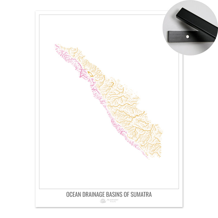 Sumatra - Mapa de la cuenca hidrográfica del océano, blanco v1 - Impresión artística con colgador