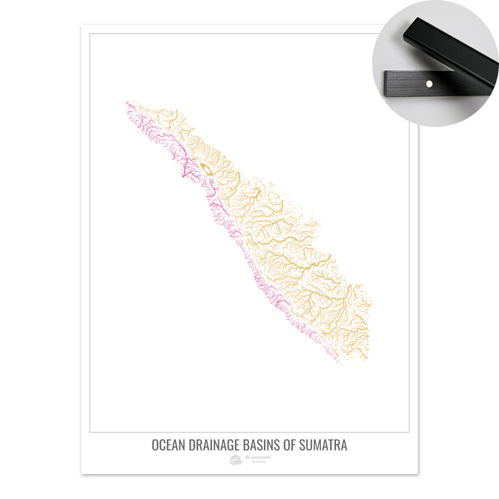 Sumatra - Ocean drainage basin map, white v1 - Fine Art Print with Hanger