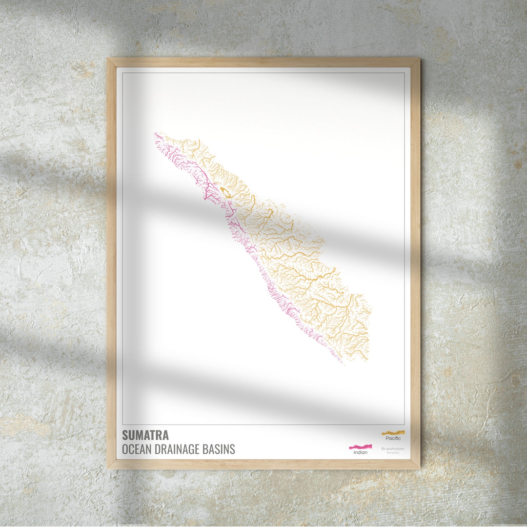 Sumatra - Carte des bassins hydrographiques océaniques, blanche avec légende v1 - Fine Art Print